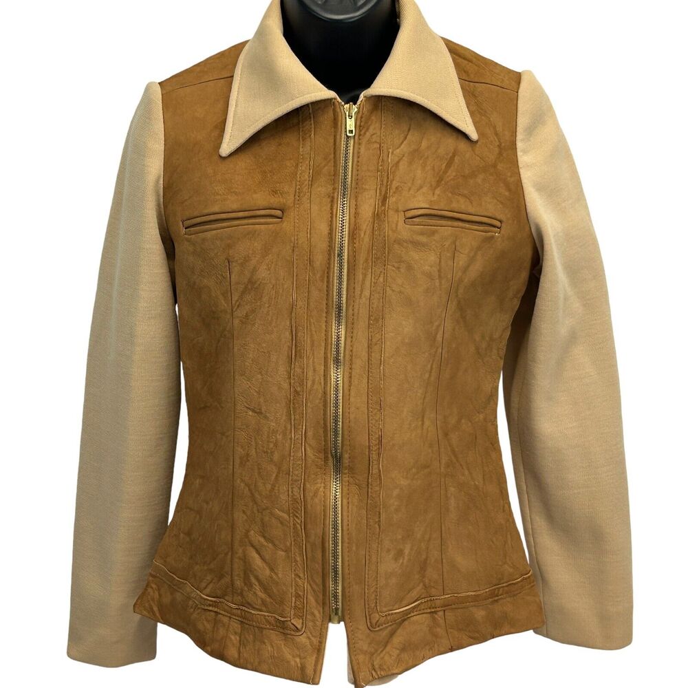 Vintage 60s Leather Blend Jacket Womens S Small Cowgirl Western Cowboy Brown